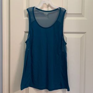 Teal M workout tank with mesh detail